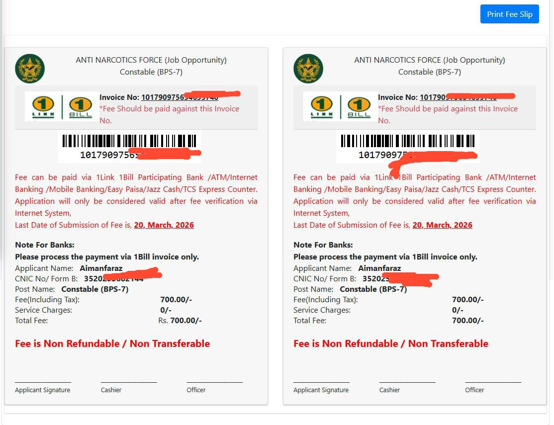 the application fee for ANF jobs