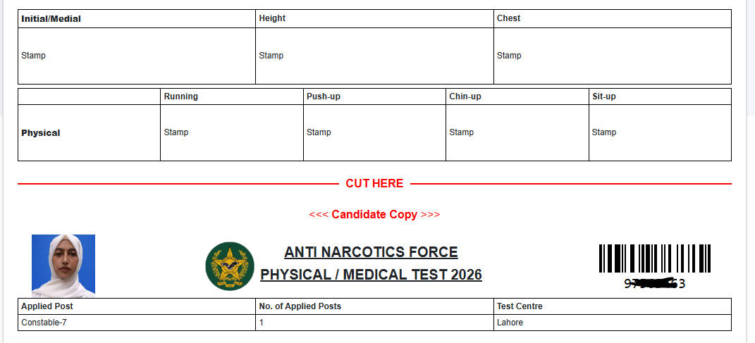 ANF Physical Test Slip 2026